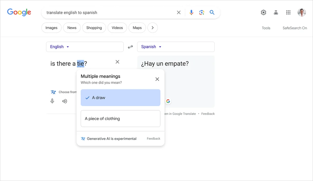 Captura de pantalla del buscador de Google haciendo uso de la IA generativa.