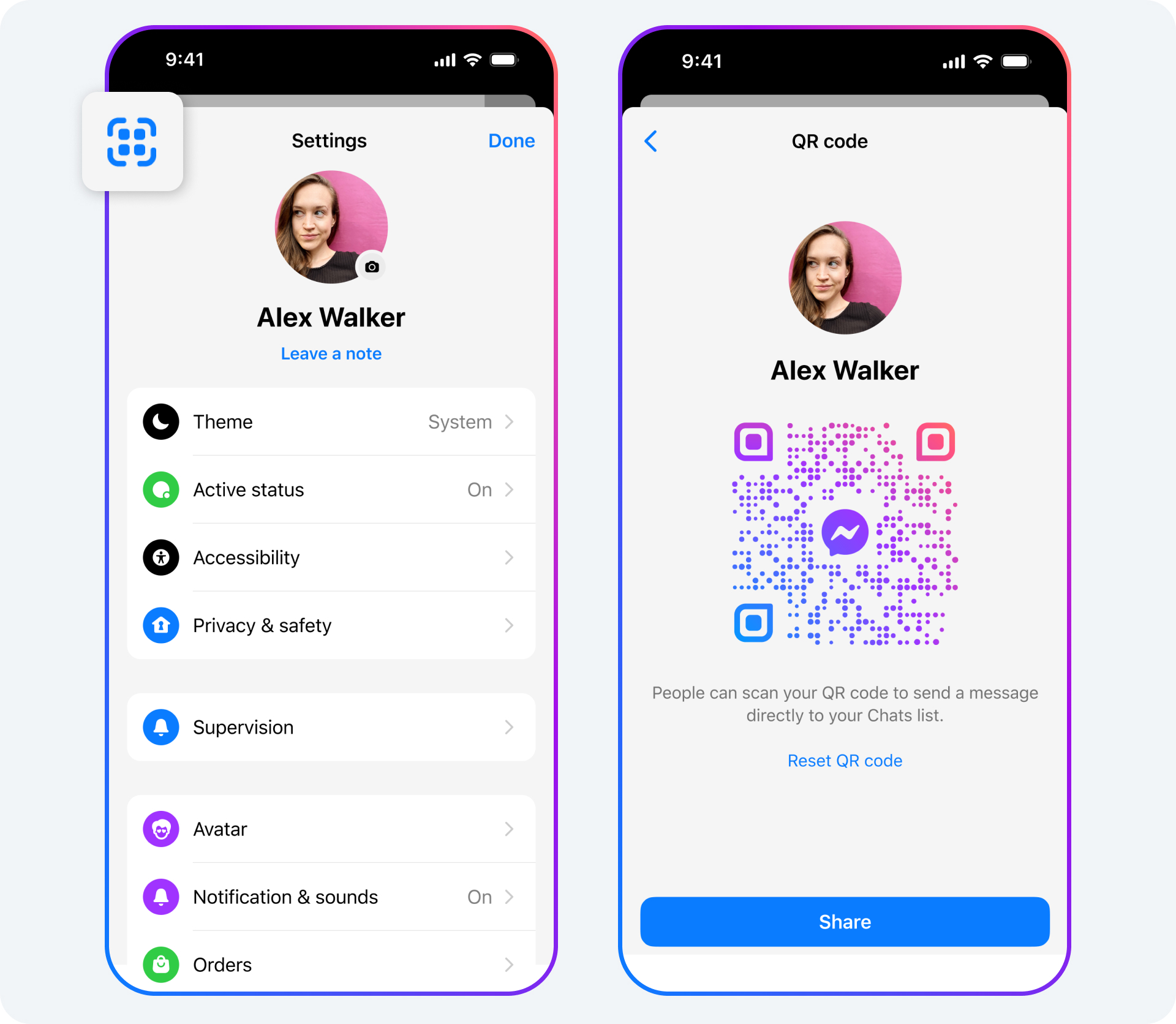 Conectar con otros usuarios a través de códigos QR en Messenger