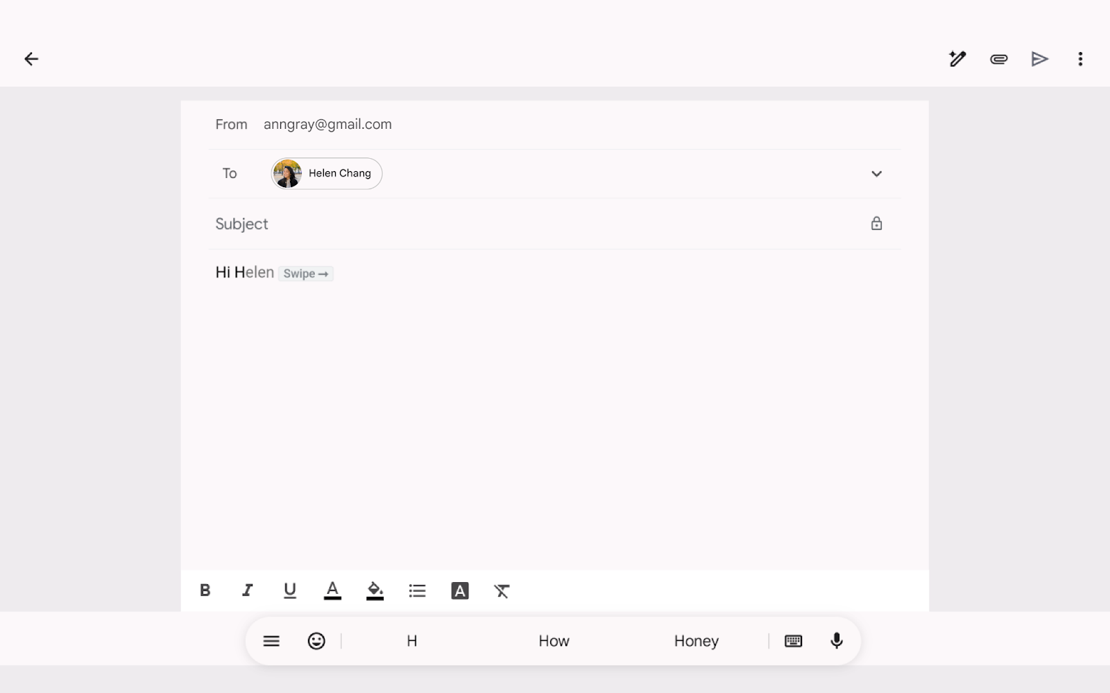 Captura de pantalla de algunos ejemplos de Smart Compose en Gmail.