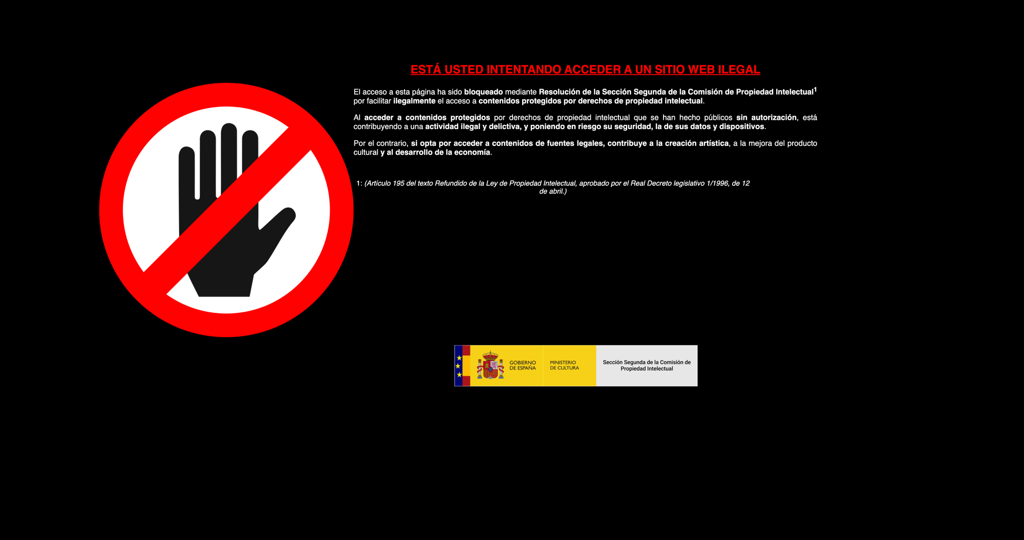 Captura de pantalla de la web oficial del Gobierno de España con el texto con otra de las opciones de imagen.