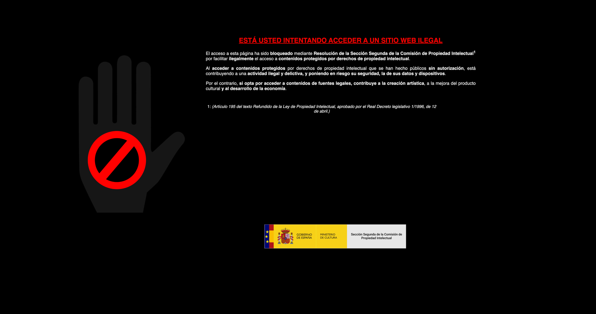 Captura de pantalla de la web oficial del Gobierno de España con el texto con otra de las opciones de imagen.