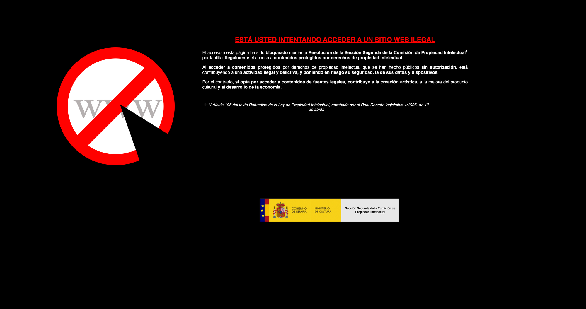 Captura de pantalla de la web oficial del Gobierno de España con el texto con otra de las opciones de imagen.