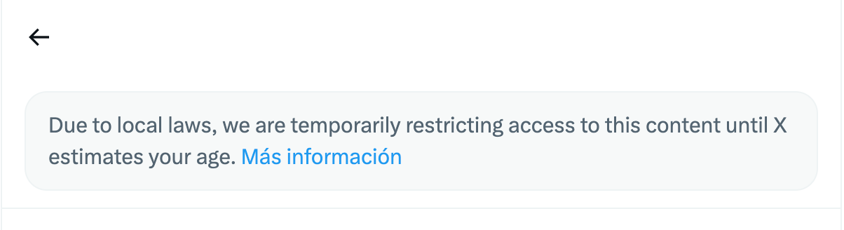 Mensaje que aparece al tratar de ver en X (Twitter) un post bloqueado desde la Unión Europea