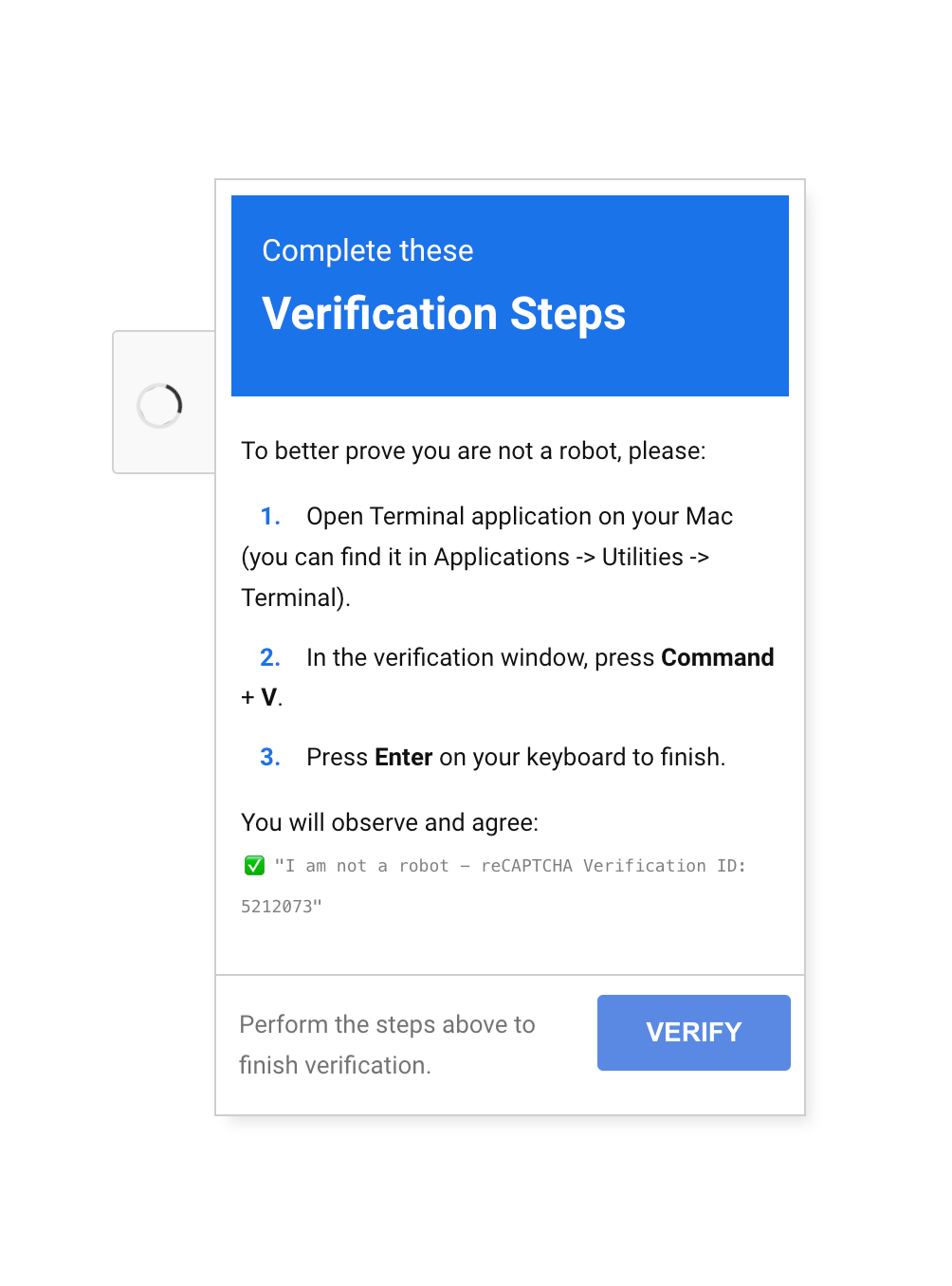 Captura de pantalla del mensaje malicioso suplantando a reCAPTCHA