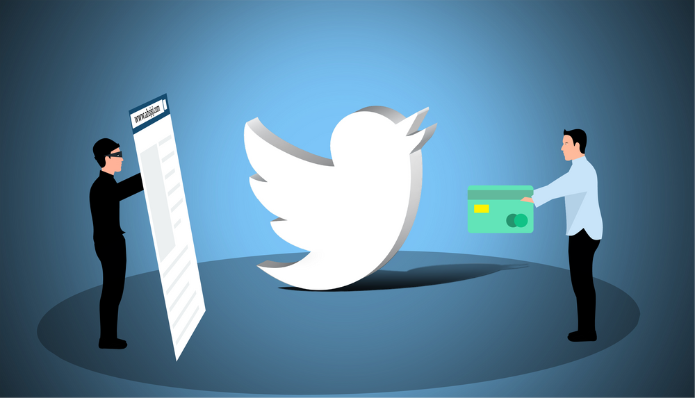 Logo de Twitter con representación gráfica de la suplantación de identidad.