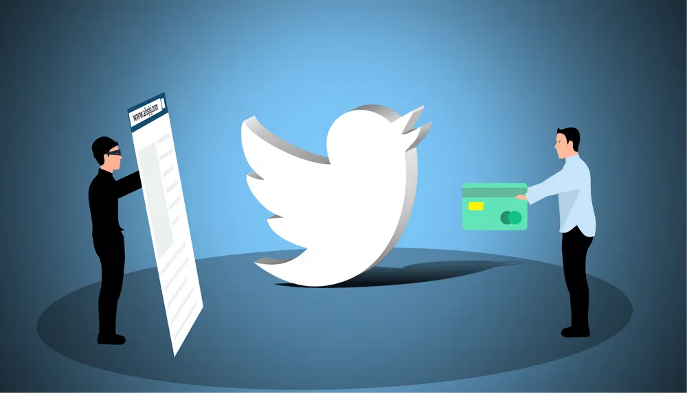 Logo de Twitter con representación gráfica de la suplantación de identidad.