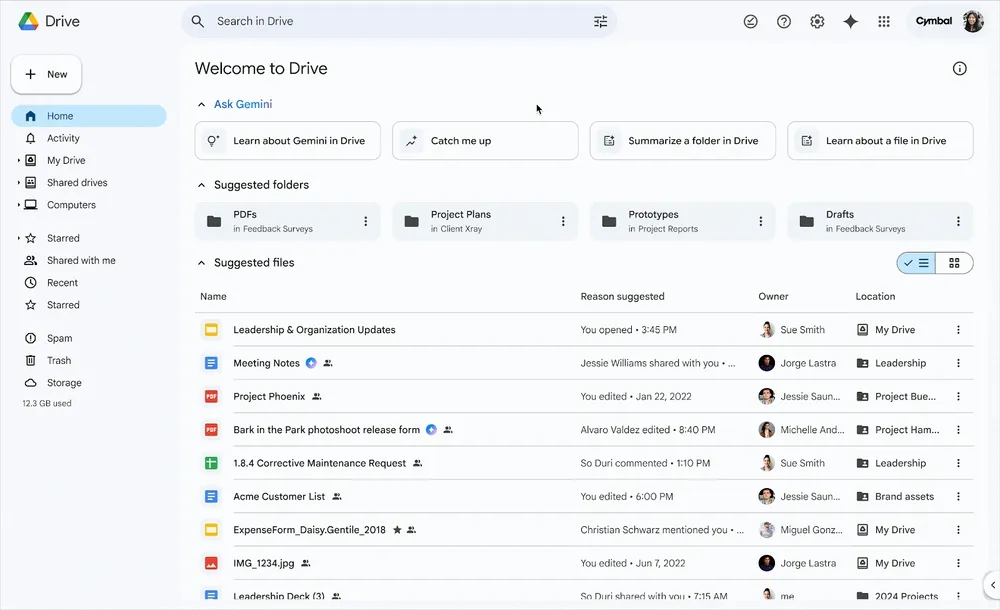 Pantalla principal de Google Drive