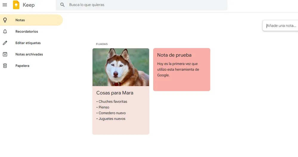 Portada principal de Google Keep