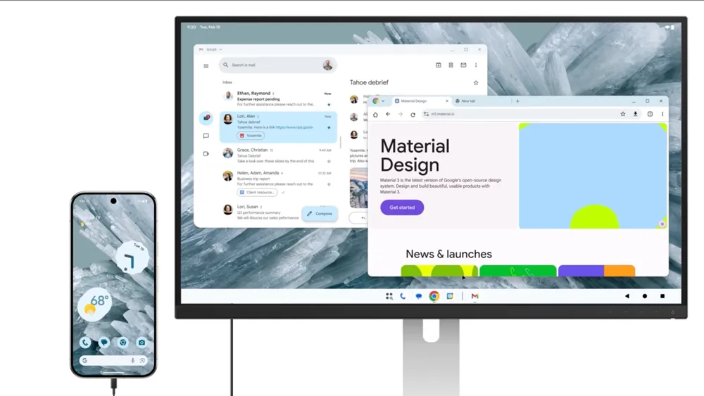 Imagen promocional de la nueva función de Android 16 QPR3 que transforma el teléfono en un PC mediante el soporte de escritorio