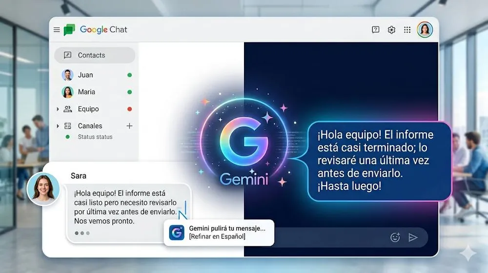 Imagen de una conversación en Google Chat generada con IA