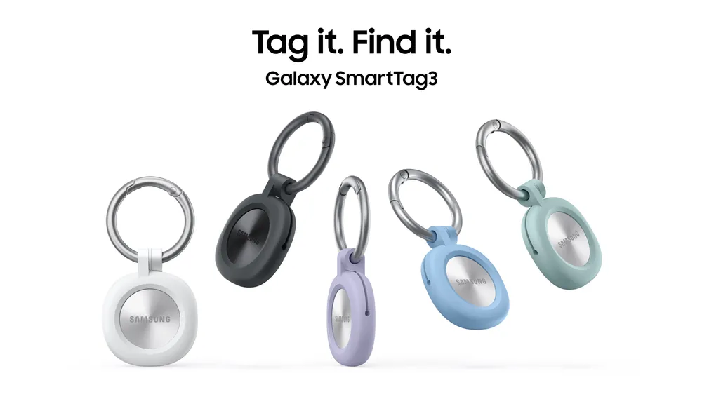 Imagen promocional de los nuevos Samsung SmartTag3 con mayor autonomía y Bluetooth 6.0