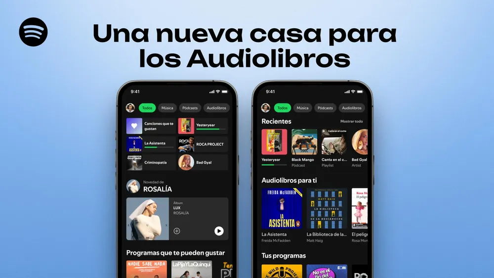 Aplicación de Spotify abierta en dos smartphones enseñando sus novedades 
