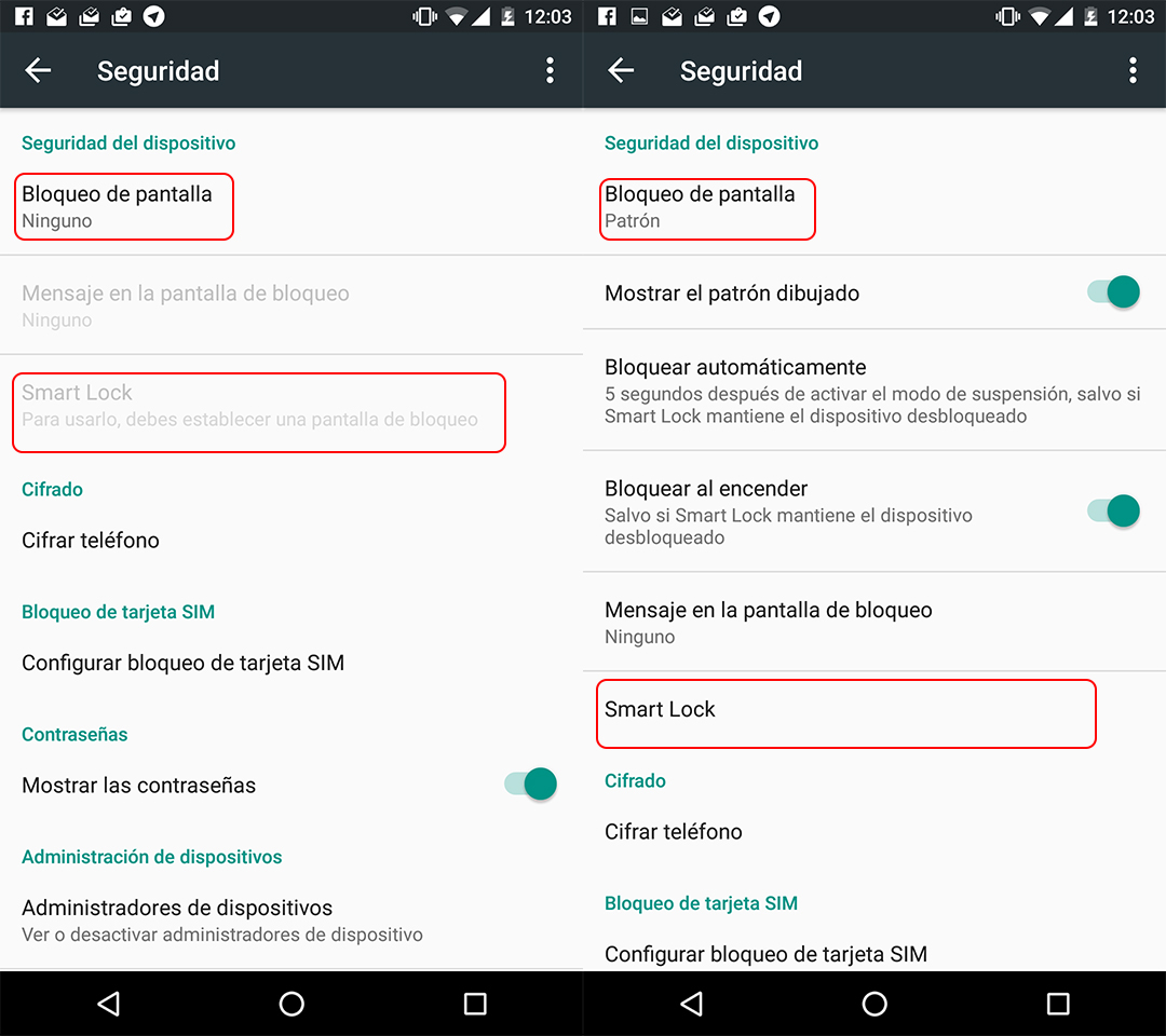 Activar Smart Lock